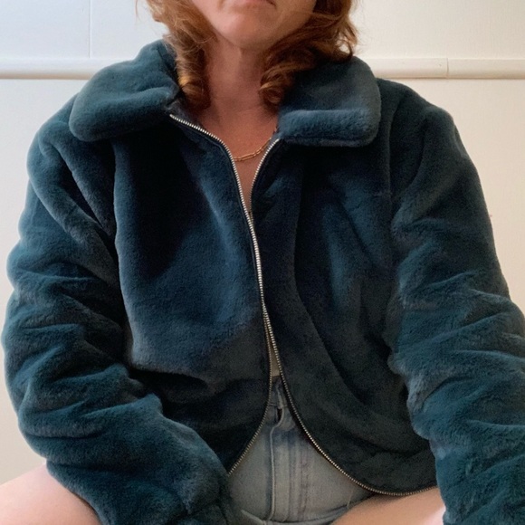 Hollister Faux Fur Teal Jacket M - Picture 10 of 12